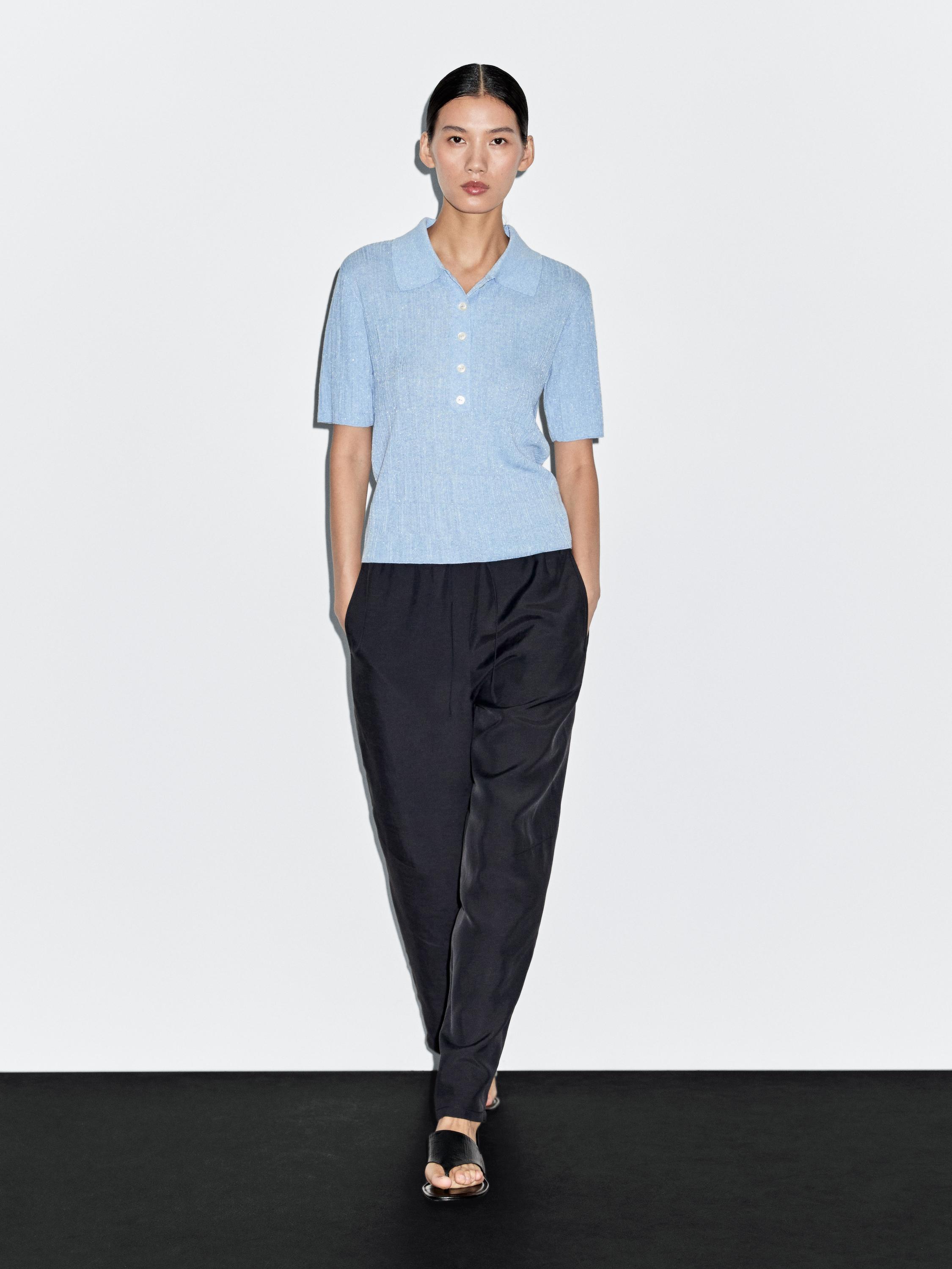 Textured knit polo sweater